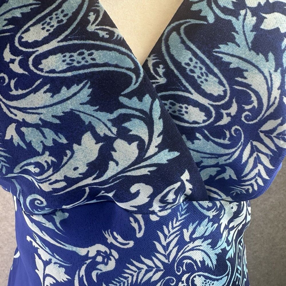 Womens Size 10 Paisley Midi Sleeveless Dress Blue‎ Assymetrical Hem Resortwear - Picture 8 of 16